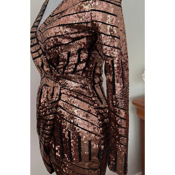Banjul Faux Wrap Black Rose Gold Sequence Cocktail Party Dress Women's Size S - Picture 5 of 13
